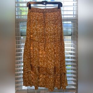 Women's Floral Tiered Maxi Skirt - Yellow W/White Flowers